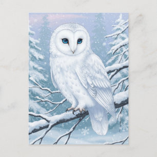 Sneeuwuil in Winterwoud Aquarel Ansichtkaart Briefkaart