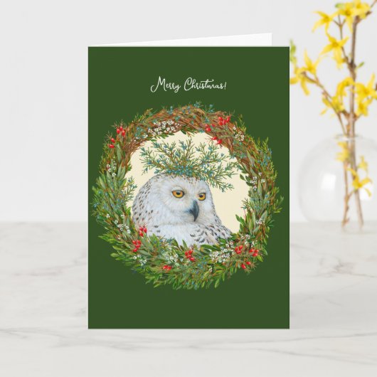Sneeuwuil kerstkaart kaart (Gele Bloem)