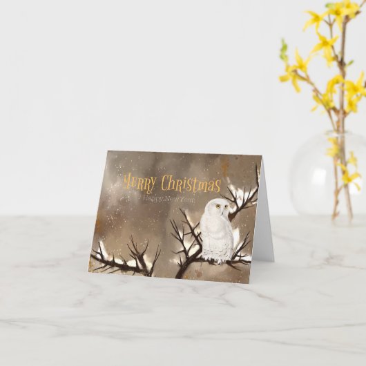 Sneeuwuil Kerstmis Kaart (Gele Bloem)