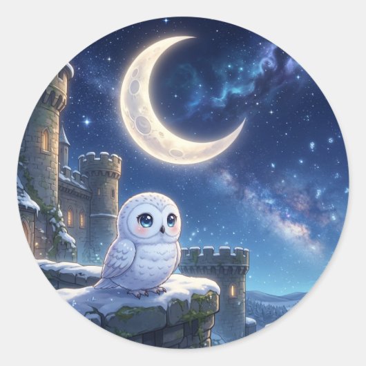 Sneeuwuil Maan Kasteel Sticker (Voorkant)