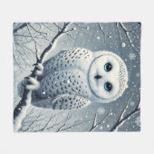 Sneeuwuil neergestreken op Snowy Branch Fleece Deken (Voorkant (Horizontaal))