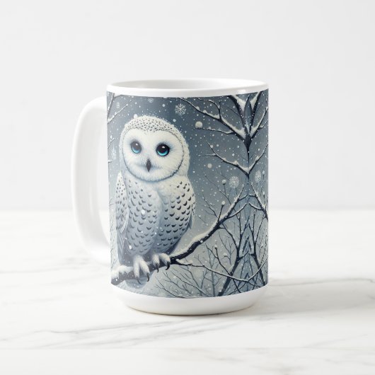 Sneeuwuil neergestreken op Snowy Branch Koffiemok (Voorkant links)