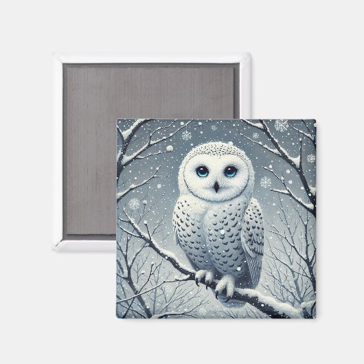 Sneeuwuil neergestreken op Snowy Branch Magneet (Voorkant / Achterkant)