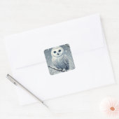 Sneeuwuil neergestreken op Snowy Branch Vierkante Sticker (Envelop)