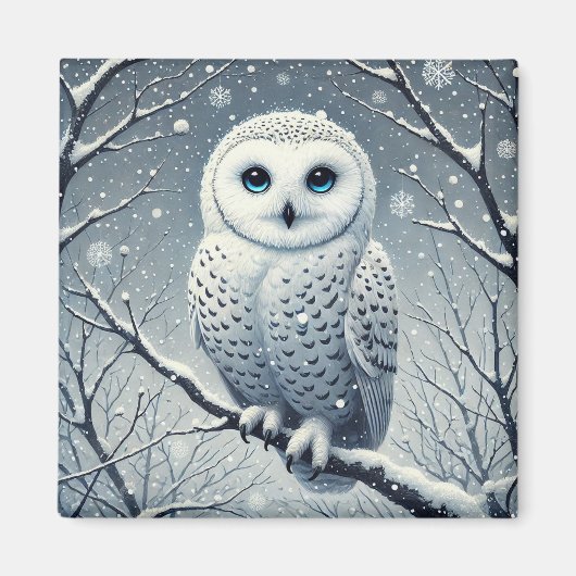 Sneeuwuil op besneeuwde tak  magneet (Voorkant)