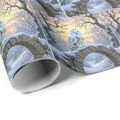 Sneeuwuil op een stenen boog cadeaupapier (Rol Hoek)