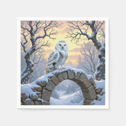 Sneeuwuil Op Een Stenen Boog Servet (Voorkant)