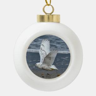 Sneeuwuil op een strand keramische bal ornament