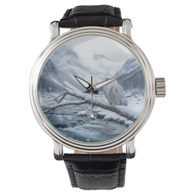 Sneeuwuil op een wintertak horloge (Voorkant)