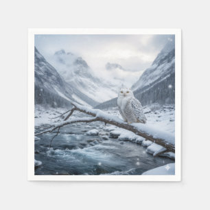 Sneeuwuil op een wintertak servet