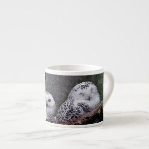 Sneeuwuil paar boslandschap dierenkunst espresso kop