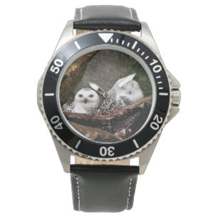 Sneeuwuil paar boslandschap dierenkunst horloge