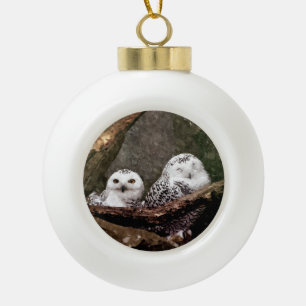 Sneeuwuil paar boslandschap dierenkunst keramische bal ornament
