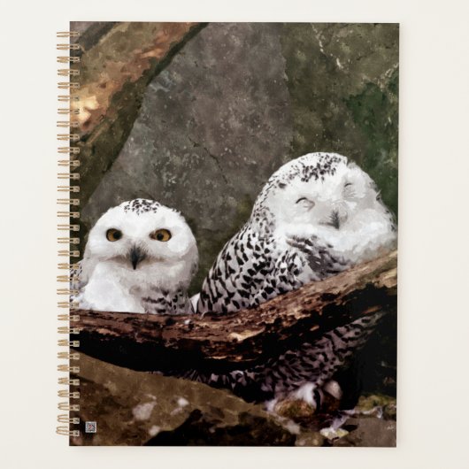 Sneeuwuil paar boslandschap dierenkunst planner (Voorkant)