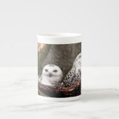 Sneeuwuil paar boslandschap dierenkunst porselein kop (Voorkant)
