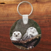 Sneeuwuil paar boslandschap dierenkunst sleutelhanger (Voorkant)