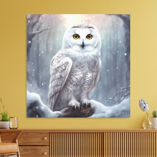 Sneeuwuil- Premium verpakt Canvas (glans) (Insitu (Woonkamer))