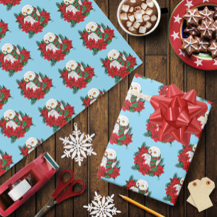 Sneeuwuil Rode Poinsettias Kerstmis Cadeaupapier