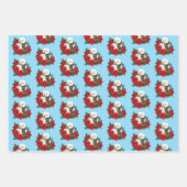 Sneeuwuil Rode Poinsettias Kerstmis Inpakpapier Vel (Voorkant 3)