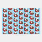 Sneeuwuil Rode Poinsettias Kerstmis Inpakpapier Vel (Voorkant 2)