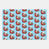 Sneeuwuil Rode Poinsettias Kerstmis Inpakpapier Vel (Voorkant)