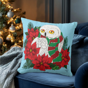 Sneeuwuil Rode Poinsettias Kerstmis Kussen