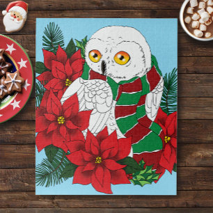 Sneeuwuil Rode Poinsettias Kerstmis Legpuzzel