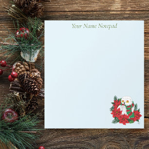 Sneeuwuil Rode Poinsettias Kerstmis Notitieblok