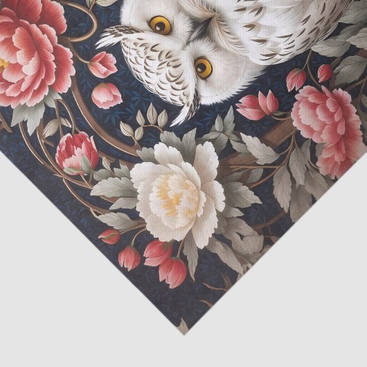 Sneeuwuil Roze Pioen Bloemen Tissuepapier (Detail)