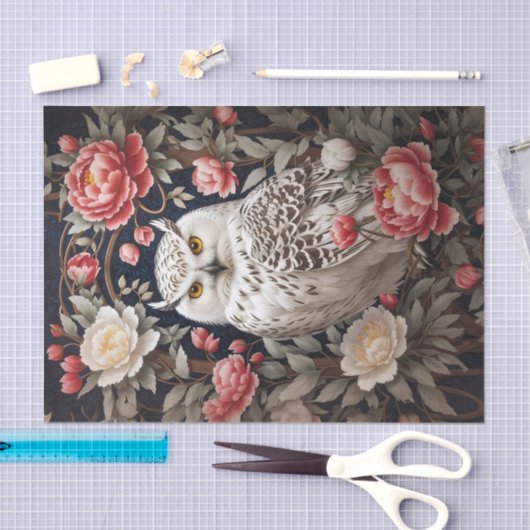 Sneeuwuil Roze Pioen Bloemen Tissuepapier (Craft)