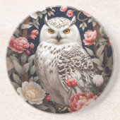 Sneeuwuil Roze Pioen Bloemen Zandsteen Onderzetter (Voorkant)