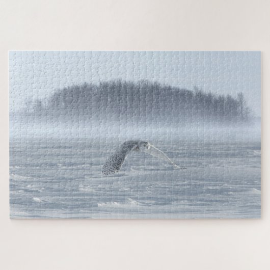 Sneeuwuil vliegend in de winter legpuzzel (Horizontaal)