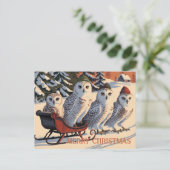 Sneeuwuil vrolijk kerstfeest briefkaart (Staand voorkant)