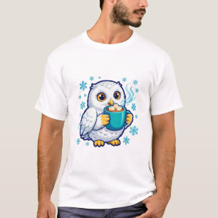 Sneeuwuil warme cacaocollectie winterontwerp t-shirt