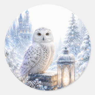 Sneeuwuil Wintermagie Ronde Sticker