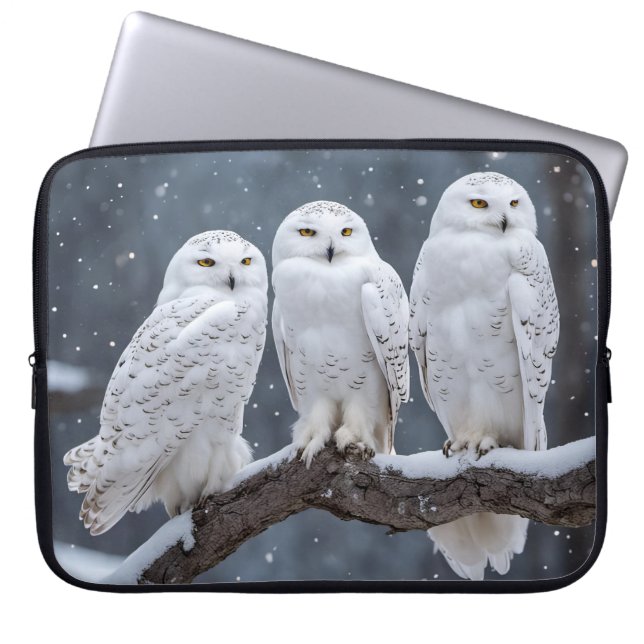 Sneeuwuilen op boomtak laptop sleeve (Voorkant)