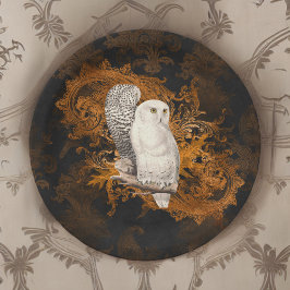 Sneeuwuilen op Sinaasappel Damask Halloween Papieren Bordje
