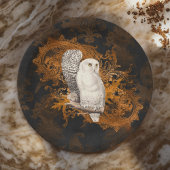 Sneeuwuilen op Sinaasappel Damask Halloween Papieren Bordje