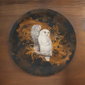 Sneeuwuilen op Sinaasappel Damask Halloween Papieren Bordje