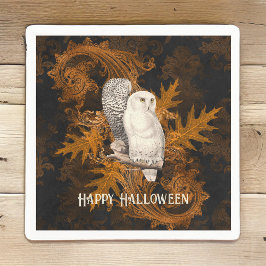 Sneeuwuilen op Sinaasappel Damask Halloween Servet