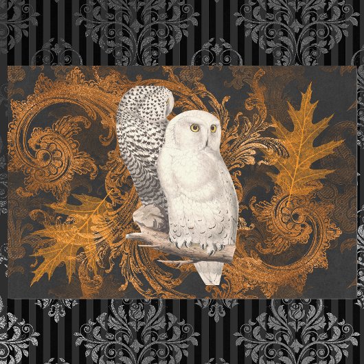  Sneeuwuilen op Sinaasappel Damask Halloween Tissuepapier