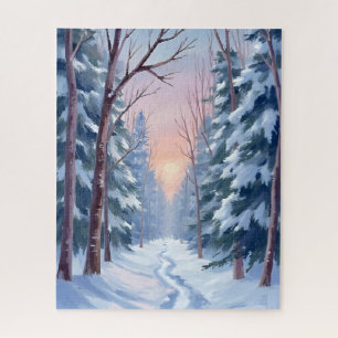 Sneeuwuitje Waterverfschilderij van winterbos Legpuzzel