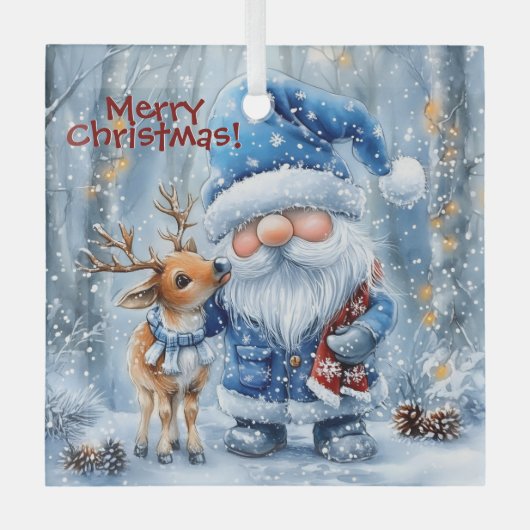 Sneeuwval en scharlaken draden glas ornament (Voorkant)