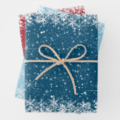 Sneeuwval en sneeuwgrenzen kerstblauw/rood ID728 Inpakpapier Vel (In situ)