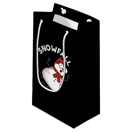 Sneeuwval Grappige Sneeuwpop Donker BG Klein Cadeauzakje (Voorkant Gekanteld)