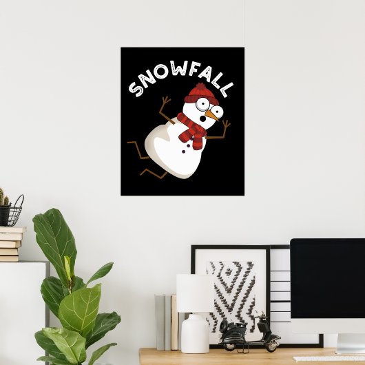 Sneeuwval Grappige Sneeuwpop Donker BG Poster (Thuiskantoor)