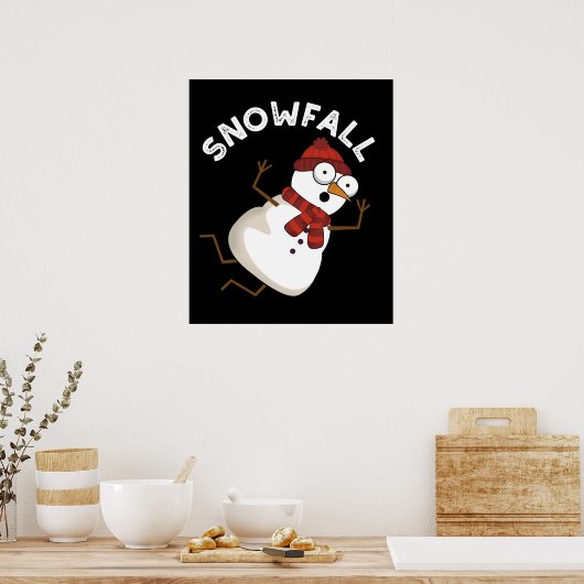 Sneeuwval Grappige Sneeuwpop Donker BG Poster (Keuken)