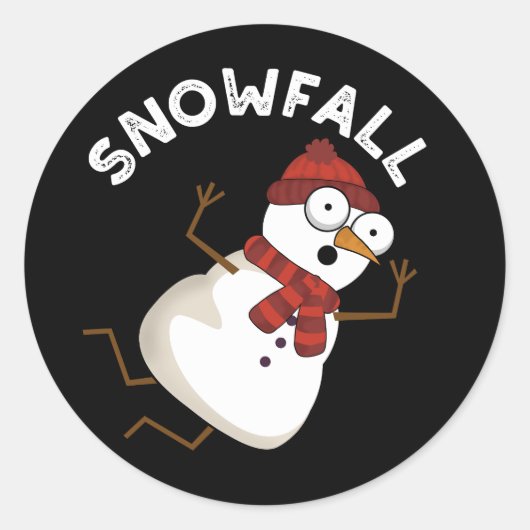 Sneeuwval Grappige Sneeuwpop Donker BG Ronde Sticker (Voorkant)