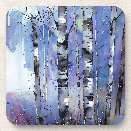 Sneeuwval in de betoverde berk bier onderzetter (Voorkant)