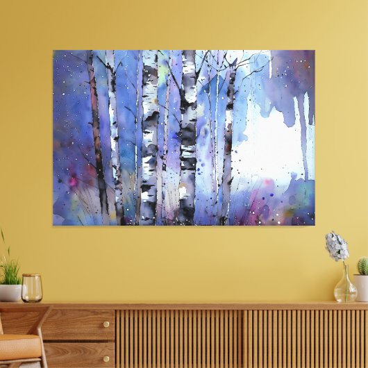 Sneeuwval in de betoverde berk canvas afdruk (Insitu (Woonkamer))